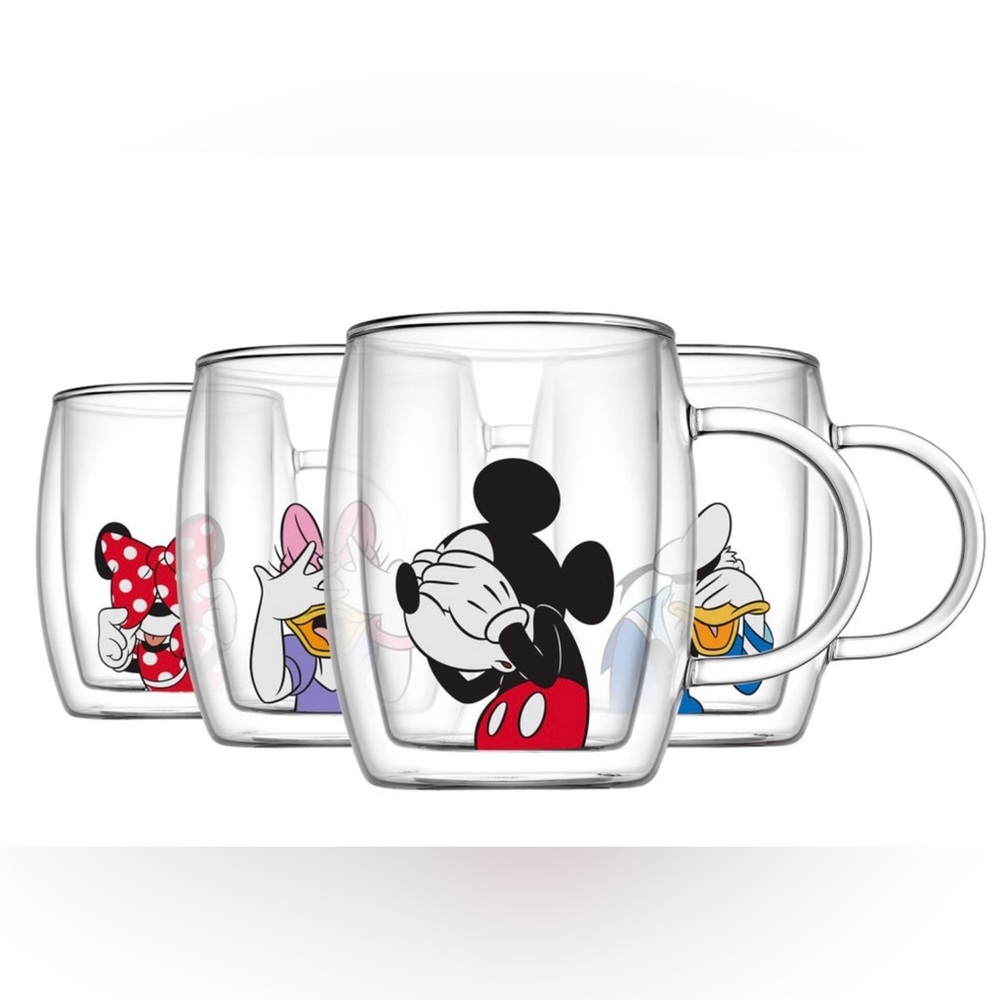 JoyJolt Disney Peek-a-Boo 13.5 oz Double Wall Glass Mug, Set of 4